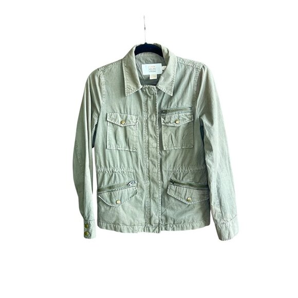 J Crew Classic Twill Chino Army Green Utility Jacket Drawstring Waist Size XS - Picture 1 of 11